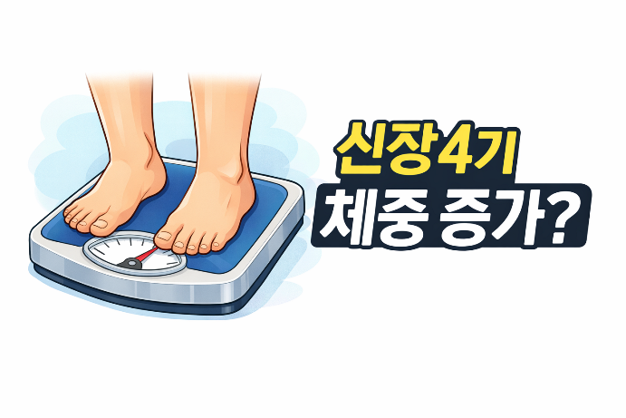 신장4기 체중 증가를 보여주는 체중계 위 발 일러스트