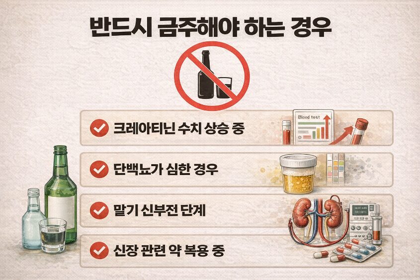 신장병 술 금주해야 하는 상황을 정리한 인포그래픽