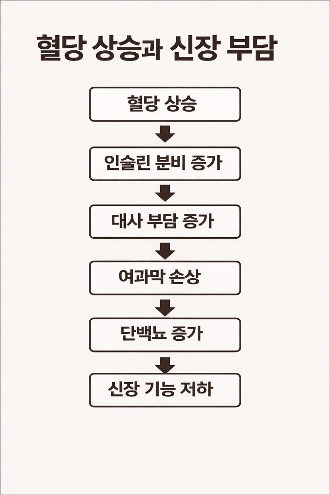 신장병 막걸리와 관련된 혈당 상승이 신장 부담과 단백뇨 증가로 이어지는 과정