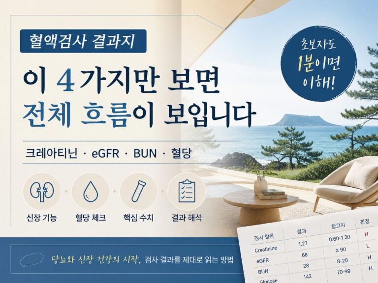 혈액검사 결과 보는법, 크레아티닌 GFR BUN 혈당 핵심 수치 4가지로 검사 결과 해석 방법 설명 이미지