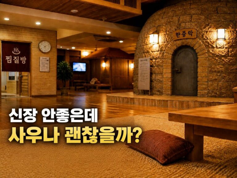 신장 사우나 이용이 괜찮은지 설명하는 찜질방 내부 이미지
