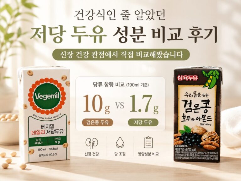 저당 두유 신장 건강 관점에서 검은콩 두유와 영양성분을 비교한 이미지