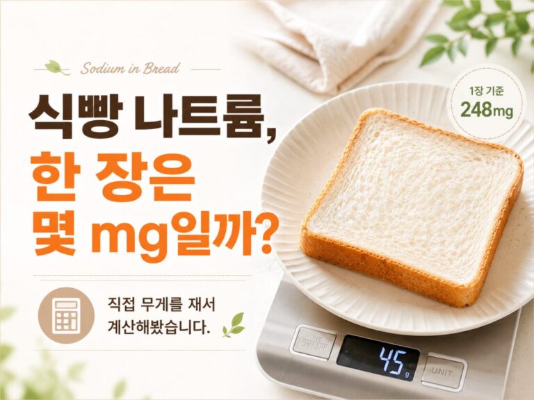 식빵 나트륨, 한 장의 무게를 직접 측정해 약 248mg으로 계산한 이미지