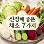 신장에 좋은 채소 7가지 양배추 양파 당근 브로콜리 비트 오이 무를 담은 이미지