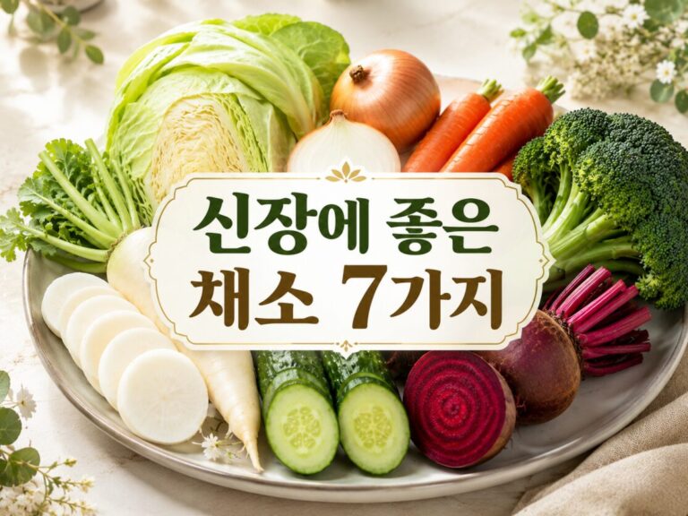 신장에 좋은 채소 7가지 양배추 양파 당근 브로콜리 비트 오이 무를 담은 이미지