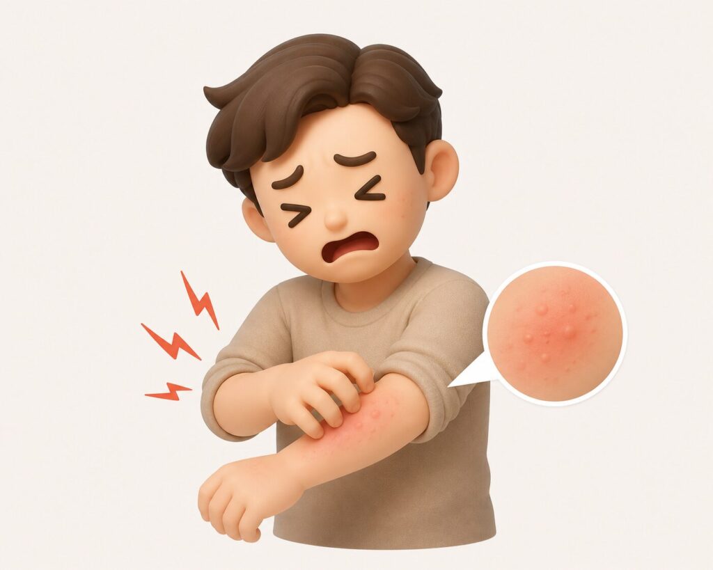 신장병 인으로 피부 가려움증을 호소하는 남성 일러스트