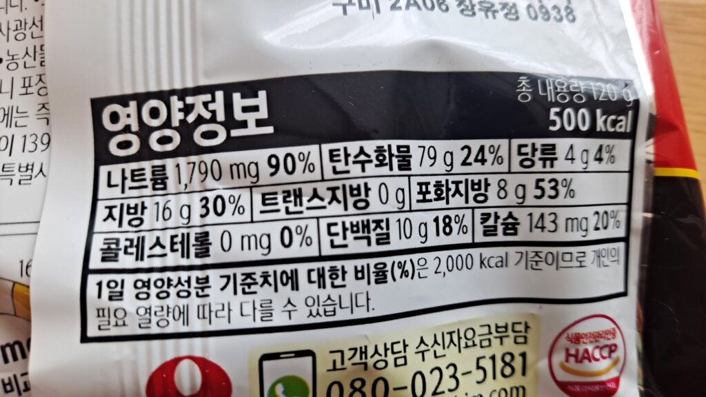 신라면 나트륨 영양성분표와 1봉지 기준 영양정보