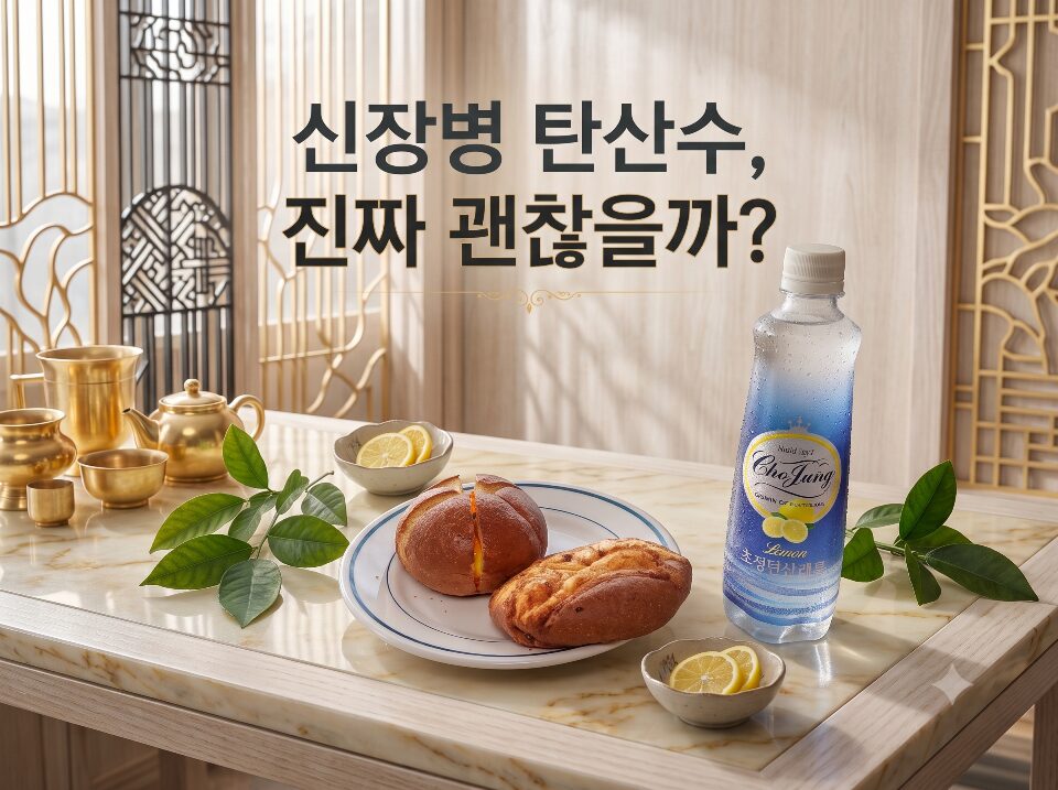 신장병 탄산수 섭취 가능 여부와 일반 탄산음료의 위험성을 안내하는 정보성 포스팅 대표 썸네일 이미지